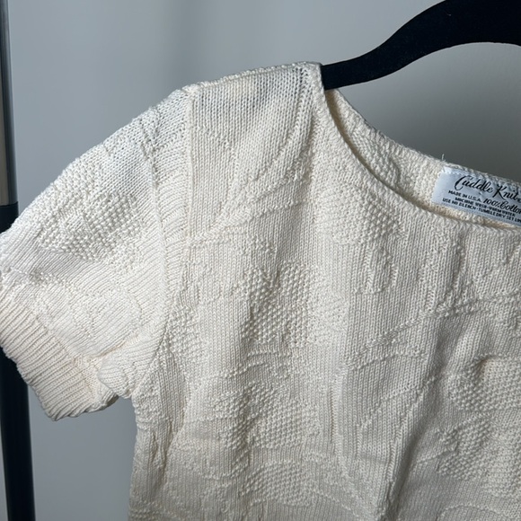 Cuddle Knit Vintage 100% Cotton Cottagecore Cream Short Sleeve Sweater Top - Picture 2 of 7